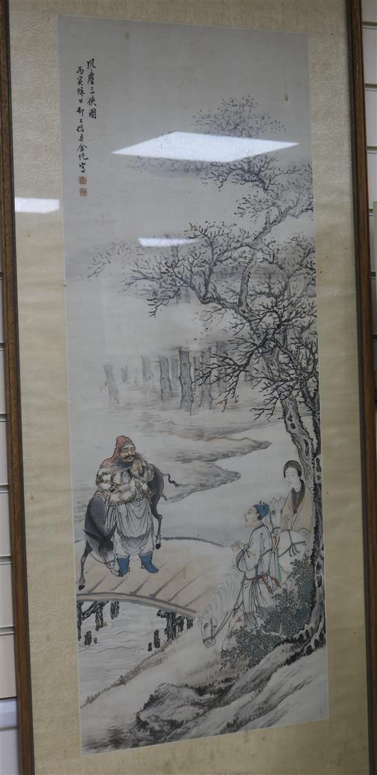 A Chinese watercolour on paper scroll painting 106 x 40cm